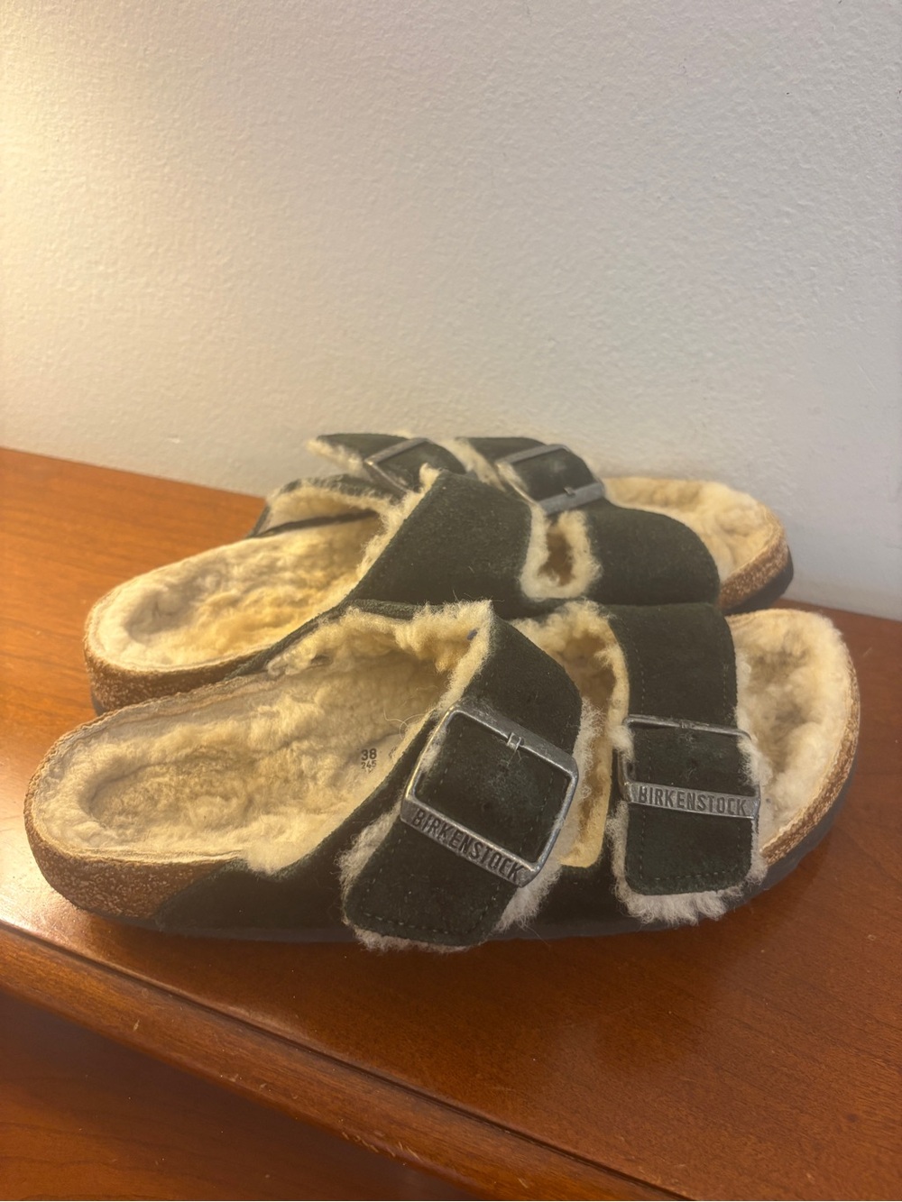 Birkenstock Arizona Shearling Suede Sandals Black EU 38 Regular Fit